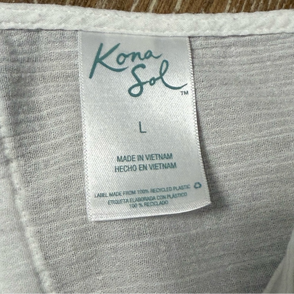 Kona Sol Maxi Dress Beach Resort Cover Up Womens Large Side Slits White Vacation - Picture 9 of 12